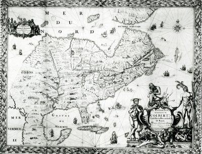Mappa della Nuova Francia dedicata a Colbert da Duchesneau, Intendente, 1681 da Jean Baptiste Louis Franquelin